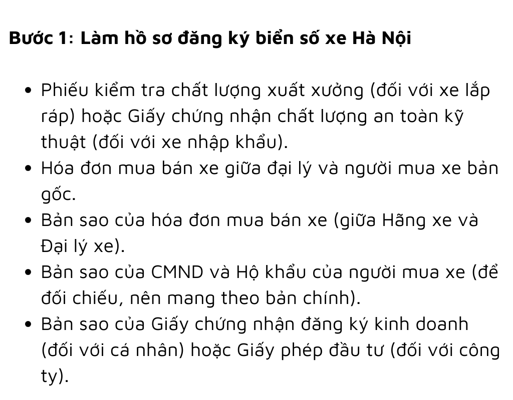 Bước 1 - Làm hồ sơ đăng ký biển số xe Hà Nội 