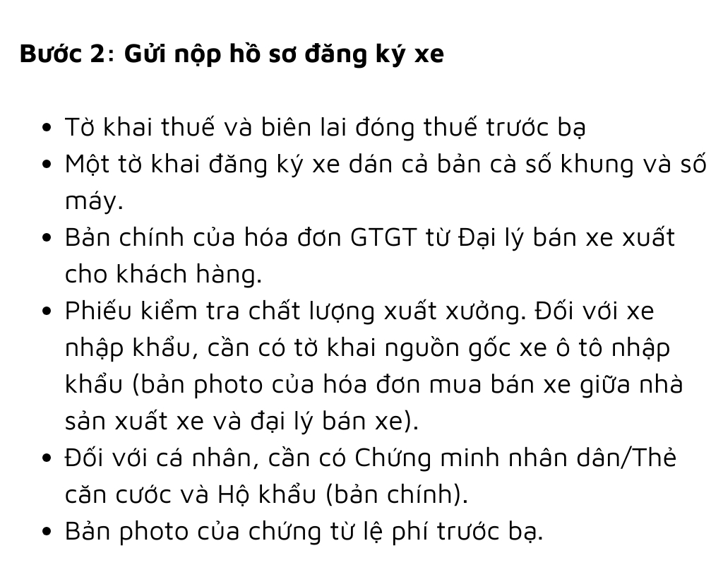 Bước 2 - Chủ sở hữu nộp hồ sơ đăng ký biển số xe ô tô 