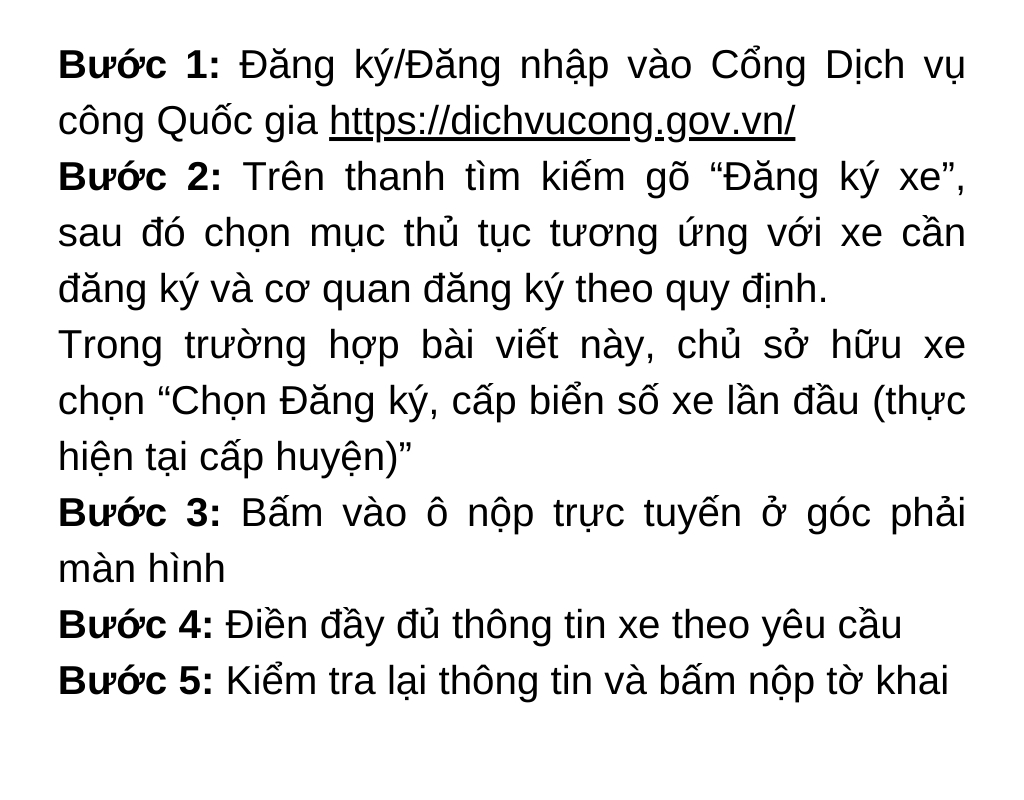 Quy trình thực hiện đăng ký biển số xe online 