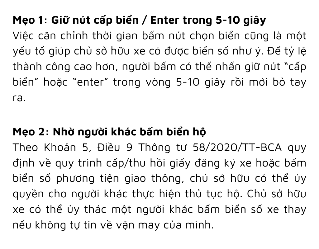 Một vài mẹo cho khách hàng để sở hữu được biển số xe đẹp