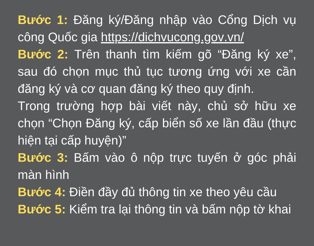 Các bước đăng ký xe online trên Cổng Dịch vụ công Quốc Gia