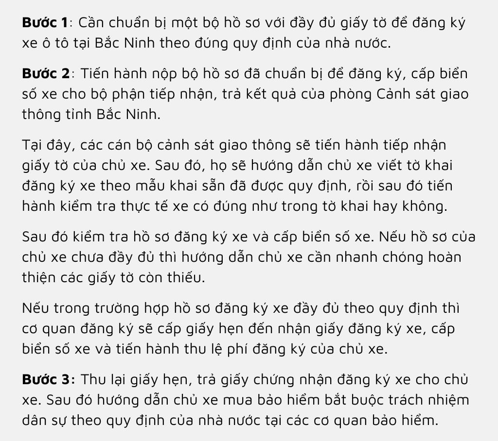 Quy trình bấm biển ô tô trên địa bàn Bắc Ninh