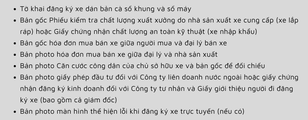 Hồ sơ cần chuẩn bị trước khi đăng ký bấm biển ô tô 