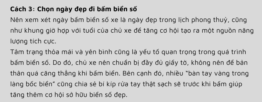 Mẹo số 3: Coi ngày đẹp để đi bấm biển số