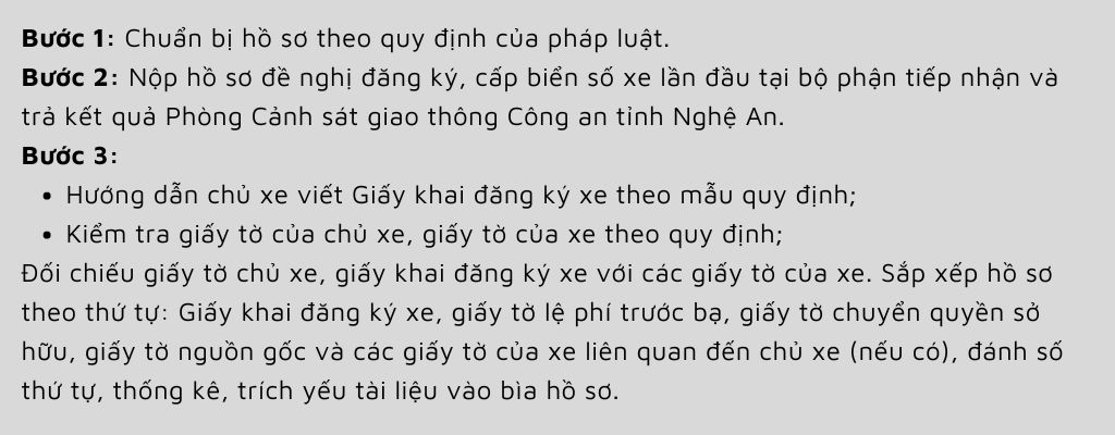 Thủ tục, hồ sơ đăng ký bấm biển ô tô tại tỉnh Nghệ An 