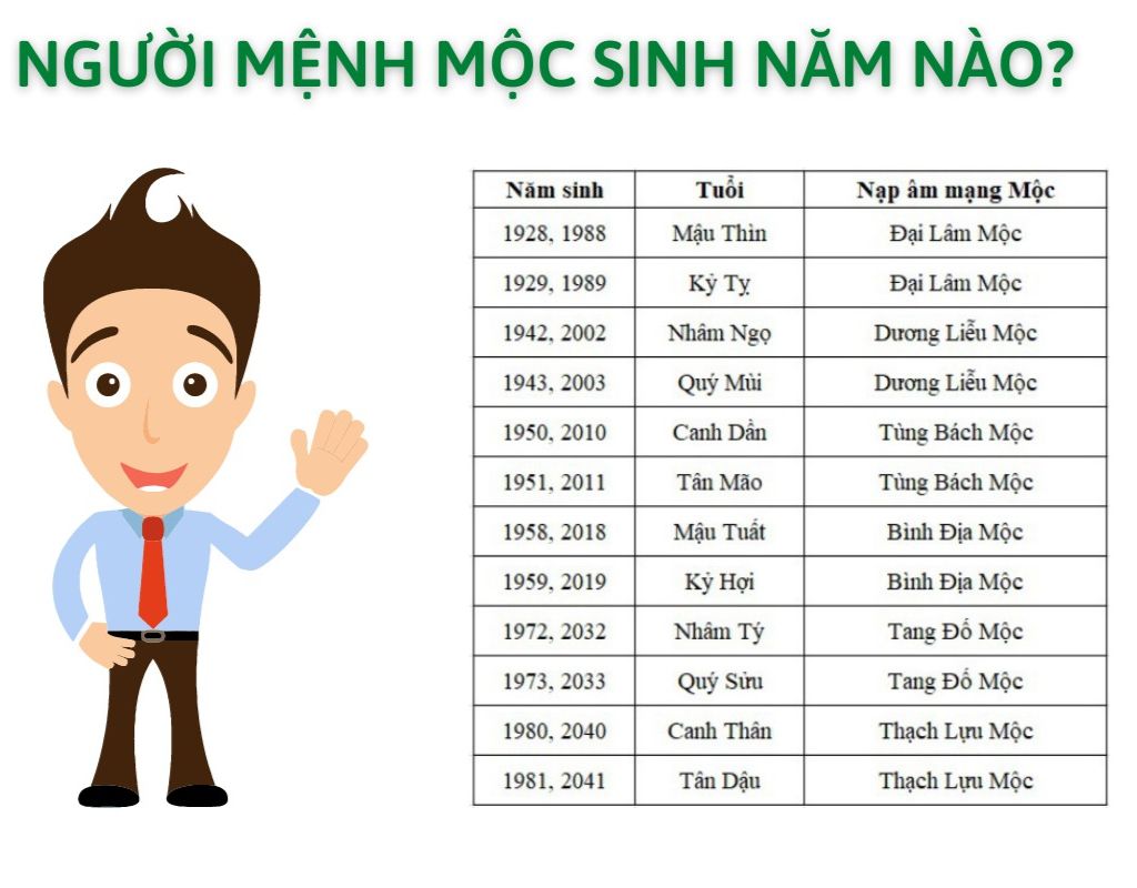 Năm sinh của người thuộc mệnh Mộc 