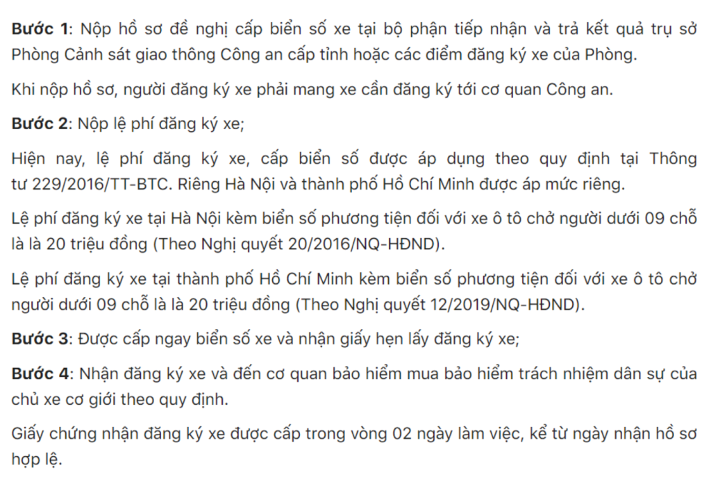 Các bước đăng ký bấm biển số ô tô Hưng Yên