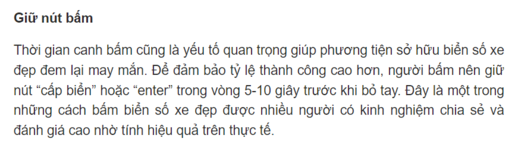 Giữ nút enter để lựa được biển số đẹp