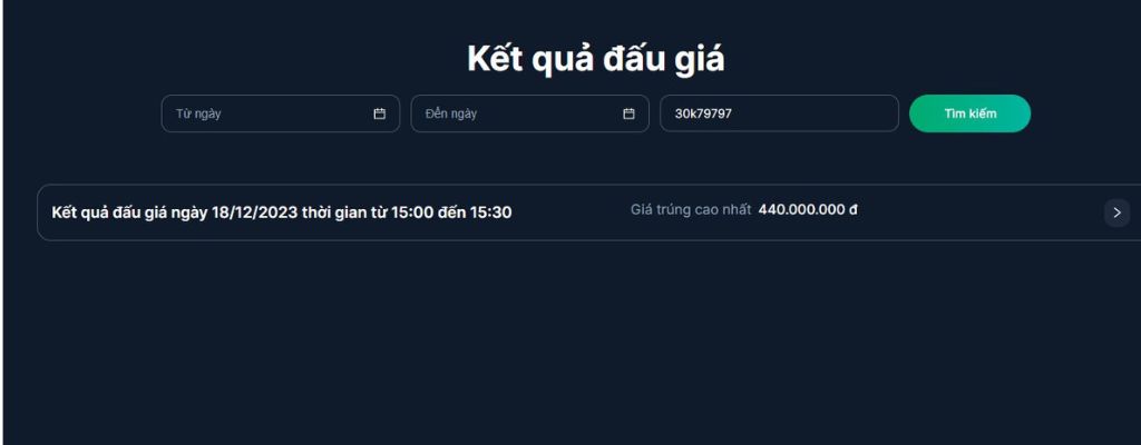 Kết quả đấu giá biển số VIP 30K-797.97 Huấn Hoa Hồng tặng vợ